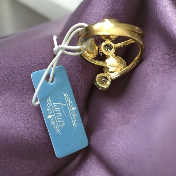 Tamar Swarovski Crystal Freshwater Pearl Ring Silver Plated 18k Gold NWT 8.5 - Picture 3 of 10